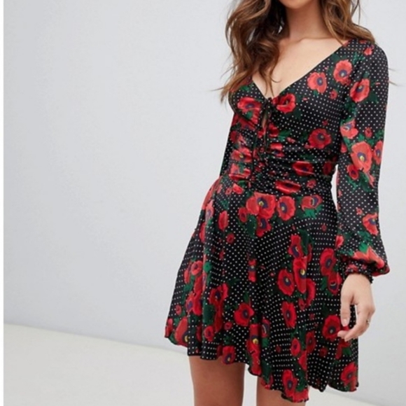 ♥️Free People Floral Polka Dot Long Sleeve Dress Valentines Day Sexy Feminine S - Picture 4 of 10